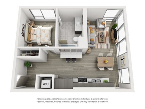 Floor plan for 1 bed, 1 bath, 692 sqft